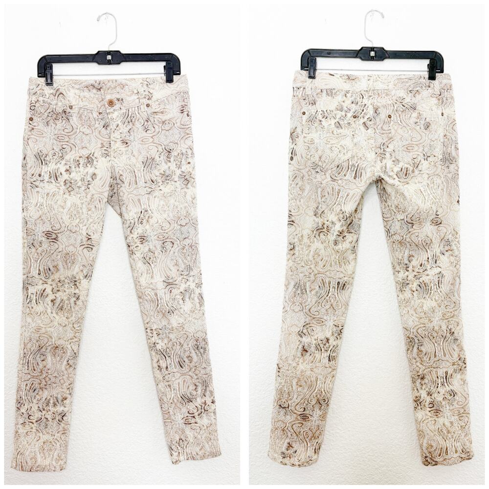 Vintage Cache Y2K 90s Tapestry Embroidered Low Rise Jeans Size 6 Natural